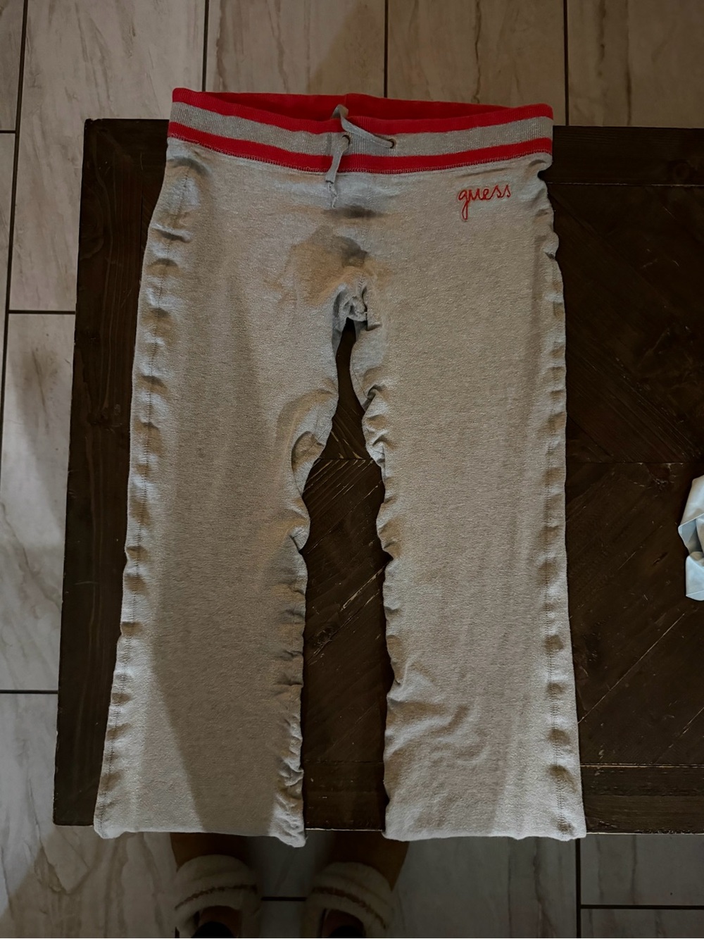 Guess Girls Light Gray Sweatpants with Pink Waistband